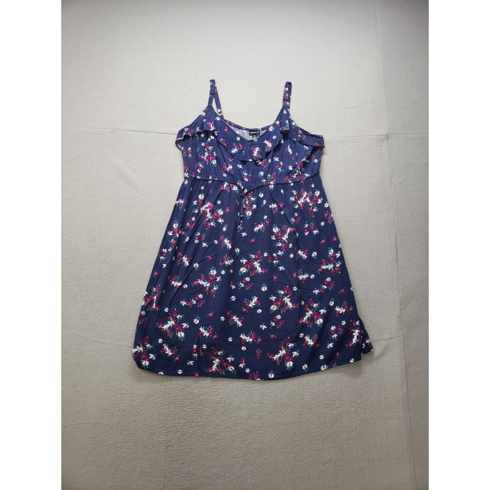 Torrid Women Tank Dress 3 Navy Blue Floral Sleeveless Ruffle Empire Waist Beach